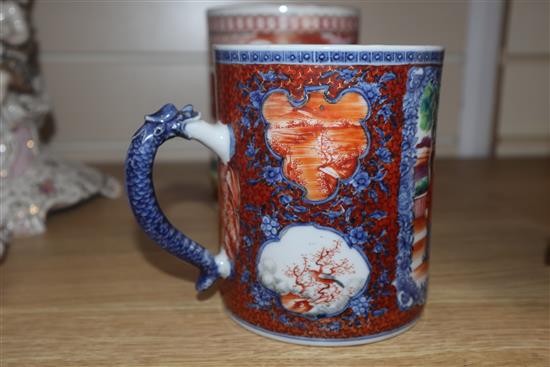 Two early 19th century Chinese export porcelain mugs, decorated with figures